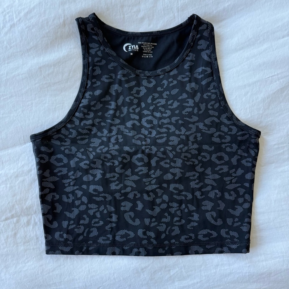 ZYIA Black Reflective Fitted Crop Tank Top
